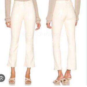 MOTHER Insider Ankle Faux Leather Jeans in Wax on Wax of Egret White NWT
